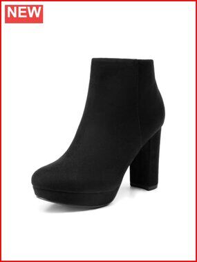 Platform Ankle Boots with Block Heel, Faux Suede, Side Zipper, Non-Slip Outsole